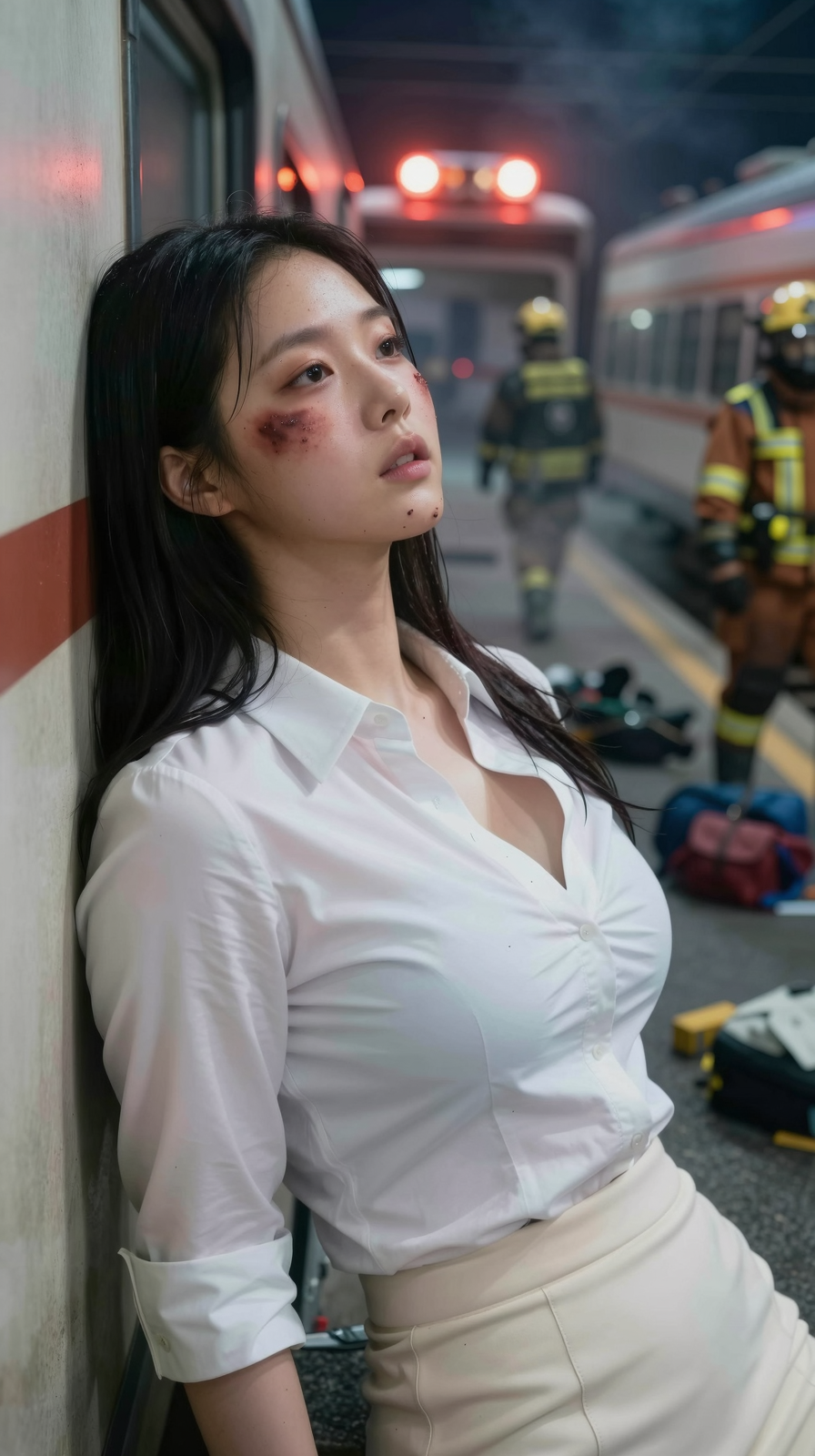 【AIぶっかけ動画】列車・放心 事故に遭遇した美女にとりあえず顔射