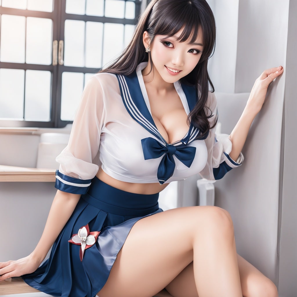 【画像】思ってたんと違う、でもまあいいか的なAIセーラー服着エロ画像