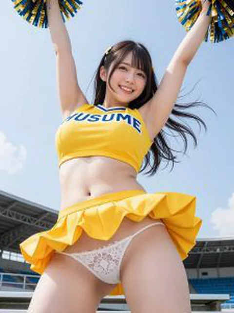 【三次】パンティ見せて応援してる美少女チアガールのAI画像