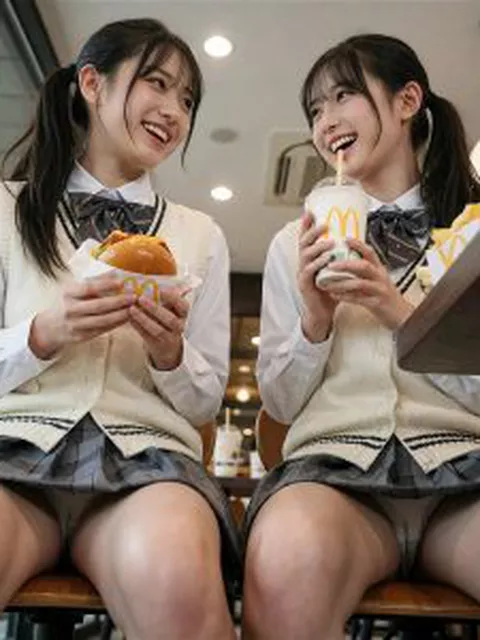 【三次】放課後にマックで寄り道してる女子校生のAI画像