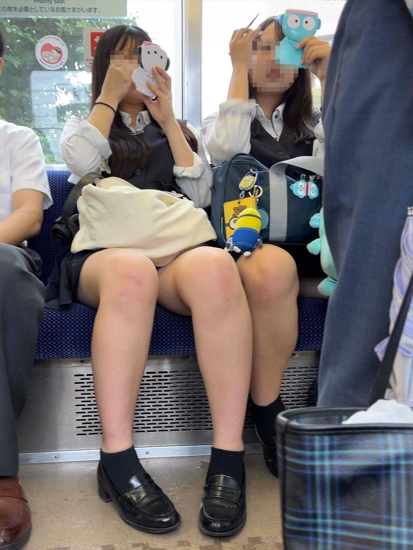 【画像】対面か正面で悩む電車内でちょこんと座る制服ＪＫちゃん