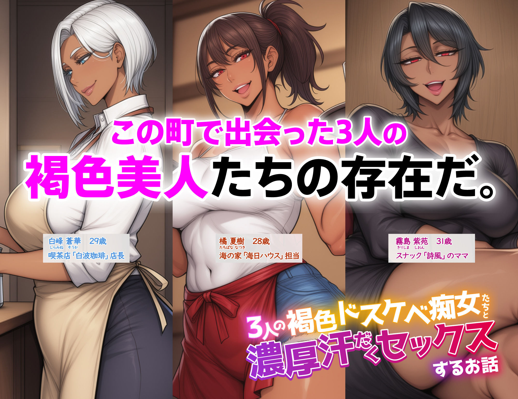 【体力勝負】褐色痴女3人組、汗だくの野外ハーレムで全力搾精されまくる件