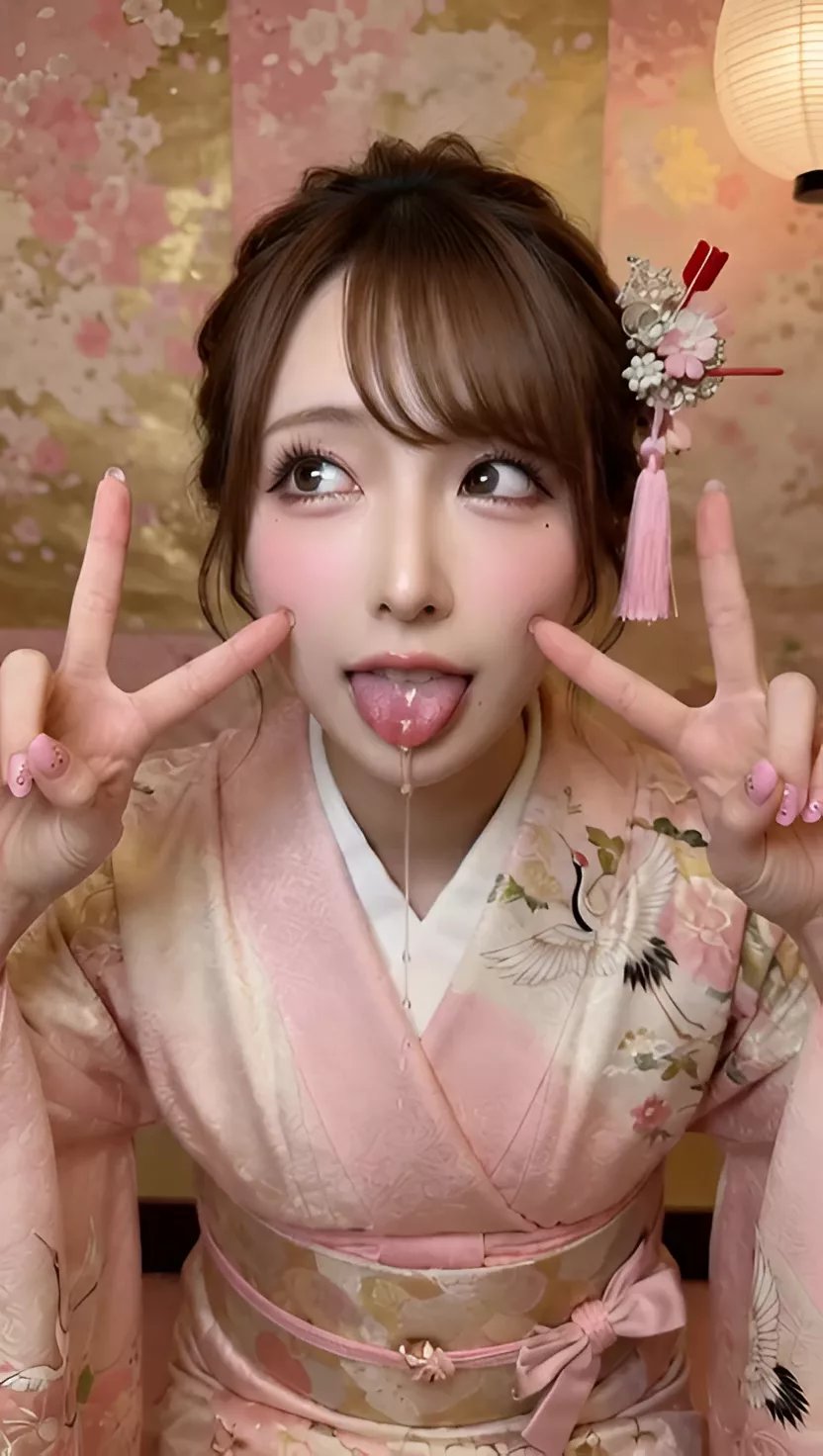 【AIえち動画】和服美女ダブルピース