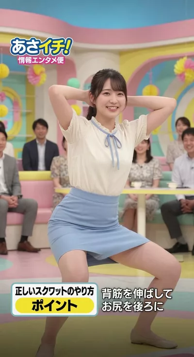 【AIえち動画】女子アナスクワット