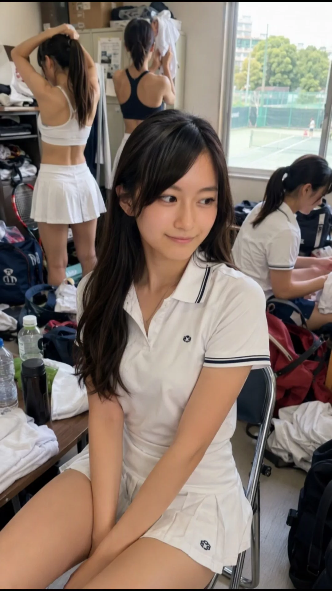 【AIえち動画】女子大テニス部の練習終わりの部室