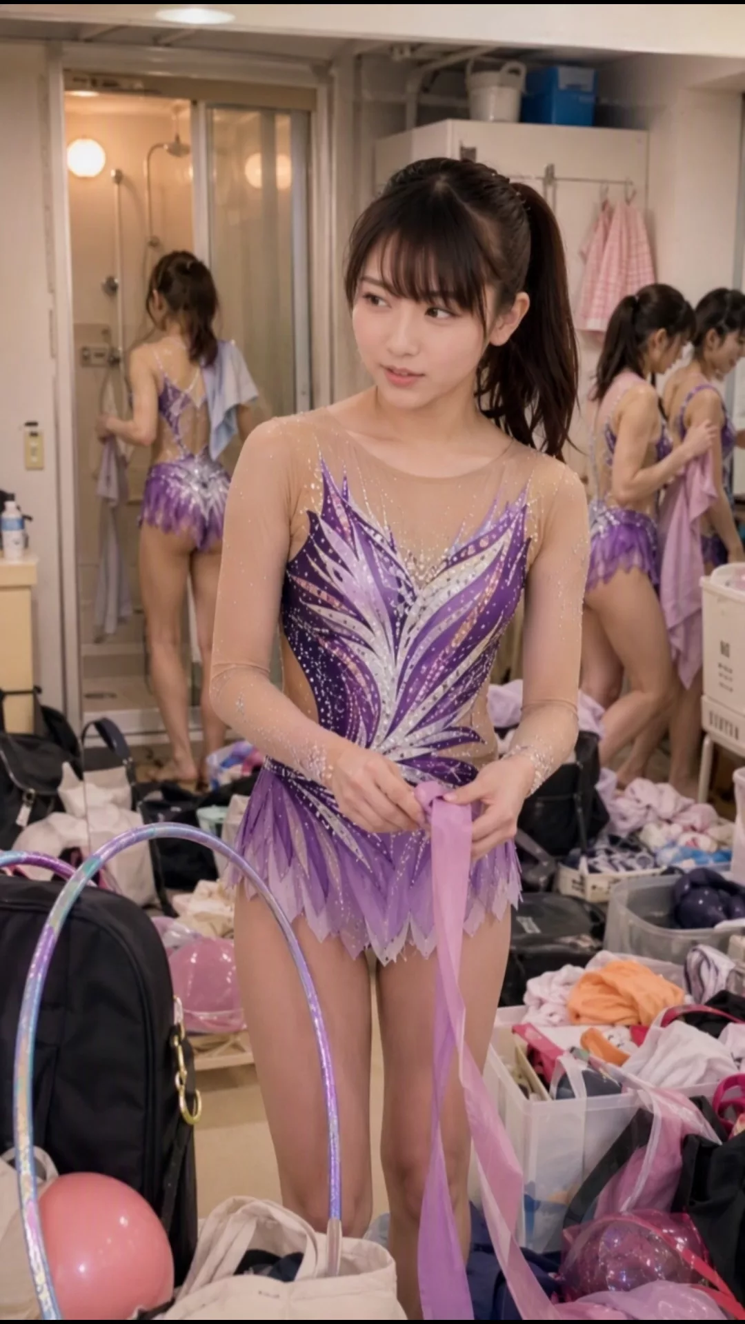 【AIえち動画】女子大新体操部の練習終わりの部室