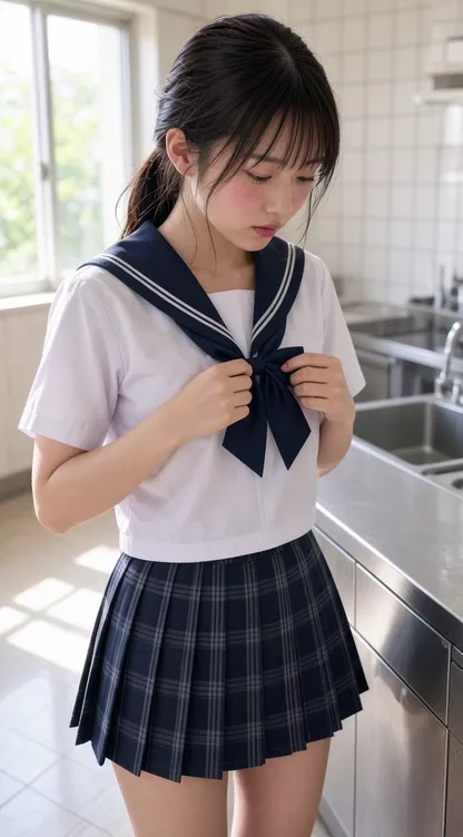 【AIえち動画】調理実習で裸にエプロン①