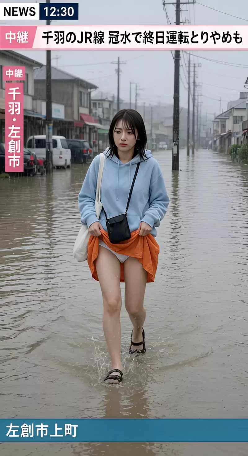 【AIエロ動画】【架空実況】冠水中継で映り込んだもの