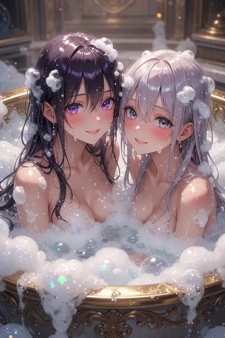 【AIエロ動画】百合カップルのいちゃいちゃ入浴を覗いてみた