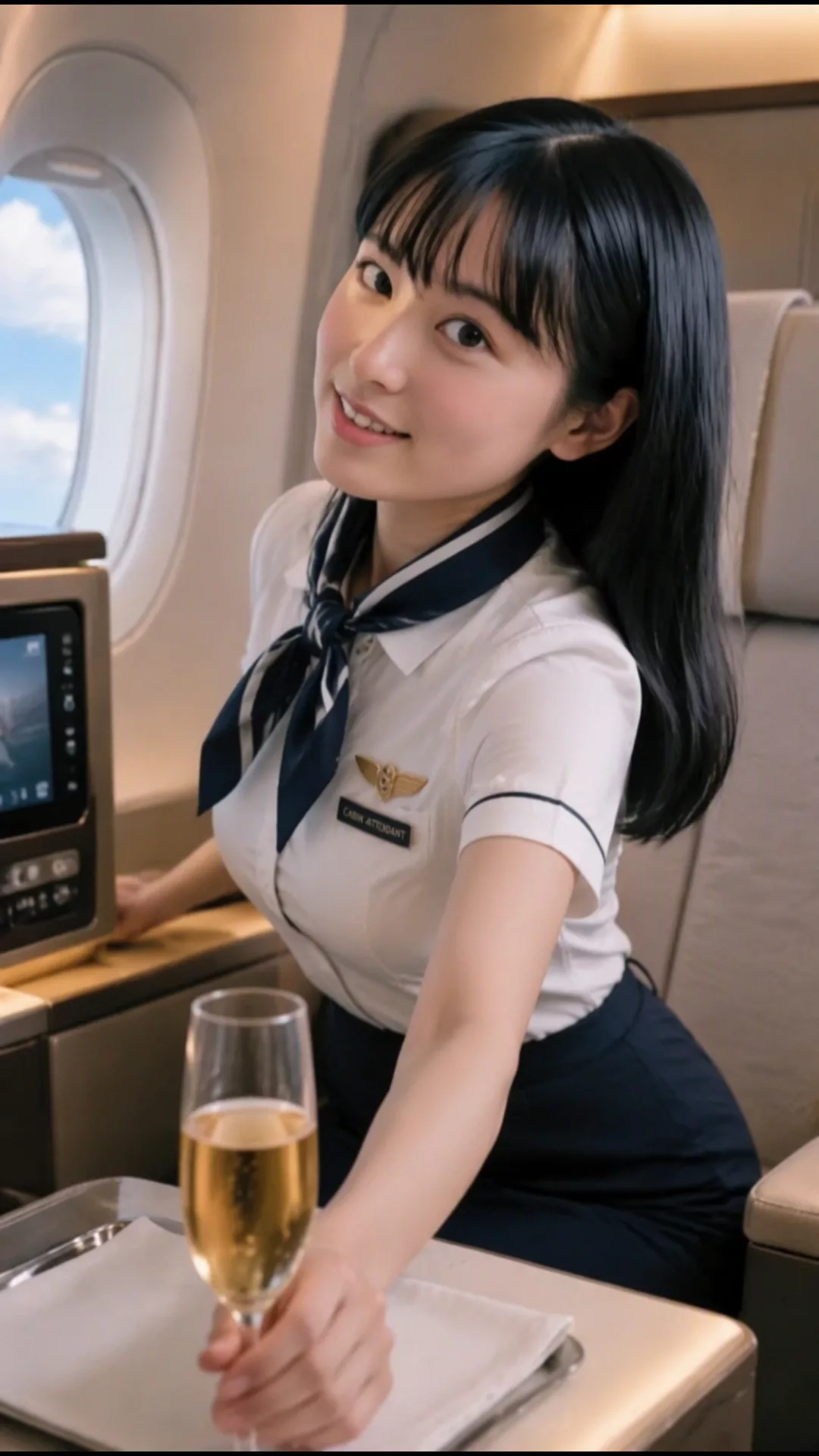 【AIエロ動画】ファーストクラスのCAさん③