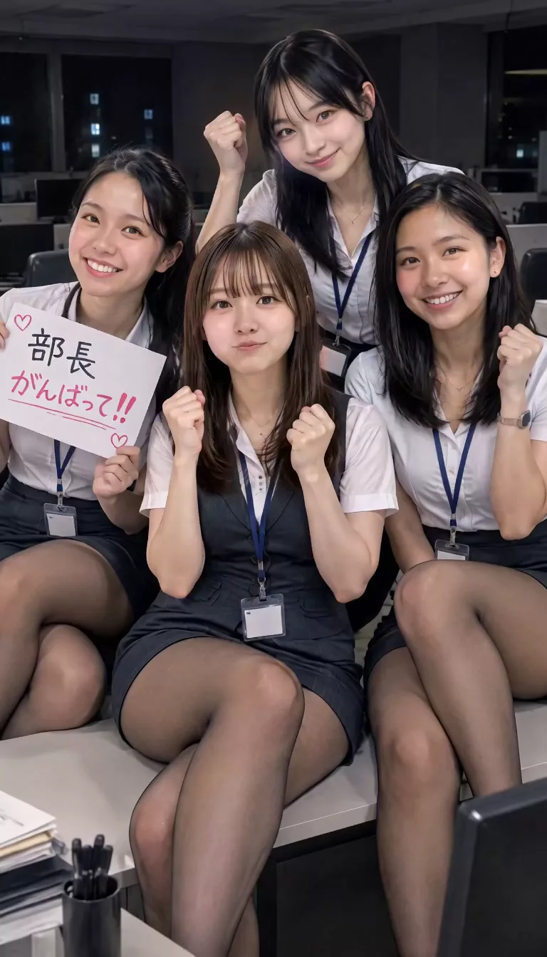【AIエロ動画】部長を応援する女子社員たち①