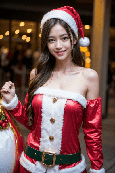 クリスマスの街で、おっぱい丸出しのエッチなサンタさん