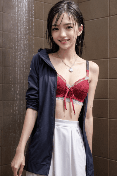 びしょびしょに濡れた制服のJK風AI美少女