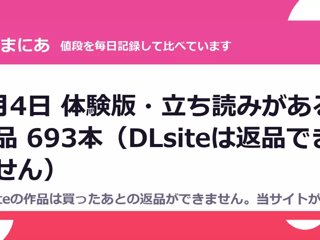 9月4日 体験版・立ち読みがある作品 693本（DLsiteは返品できません）