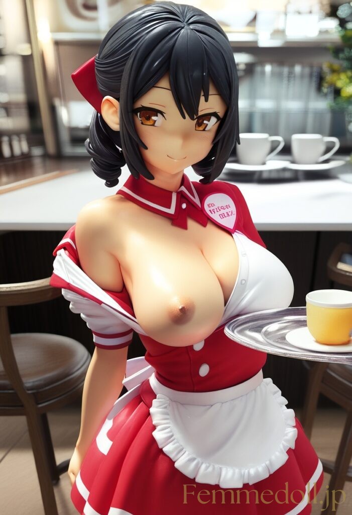 おっぱいを見せてくれるカフェ店員のエロフィギュア風AIイラスト2