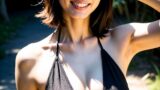 【AI腋フェチ画像】胸元の開いたドレスのAI美女の腋を見る