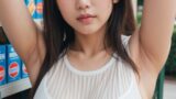 【AI腋フェチ画像】透けるキャミソールで腋を見せるAI美女