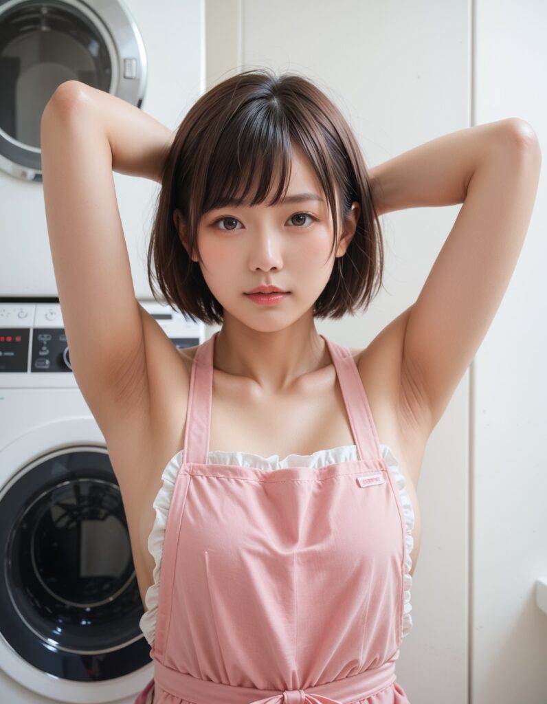【AI腋フェチ画像】洗濯機とエプロンと腋のAI美女画像