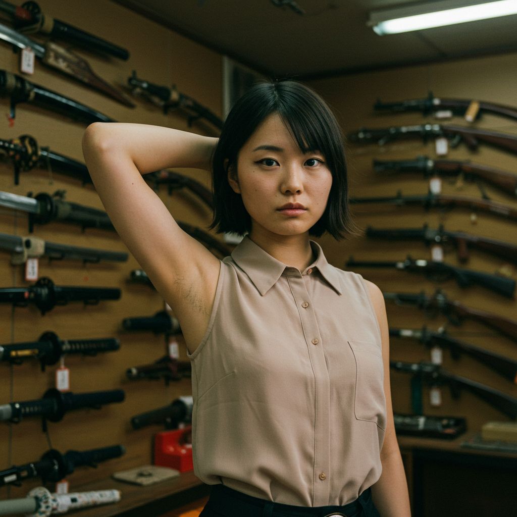 【AI腋フェチ画像】街の片隅にある武器屋で遭遇したAI美女の腋