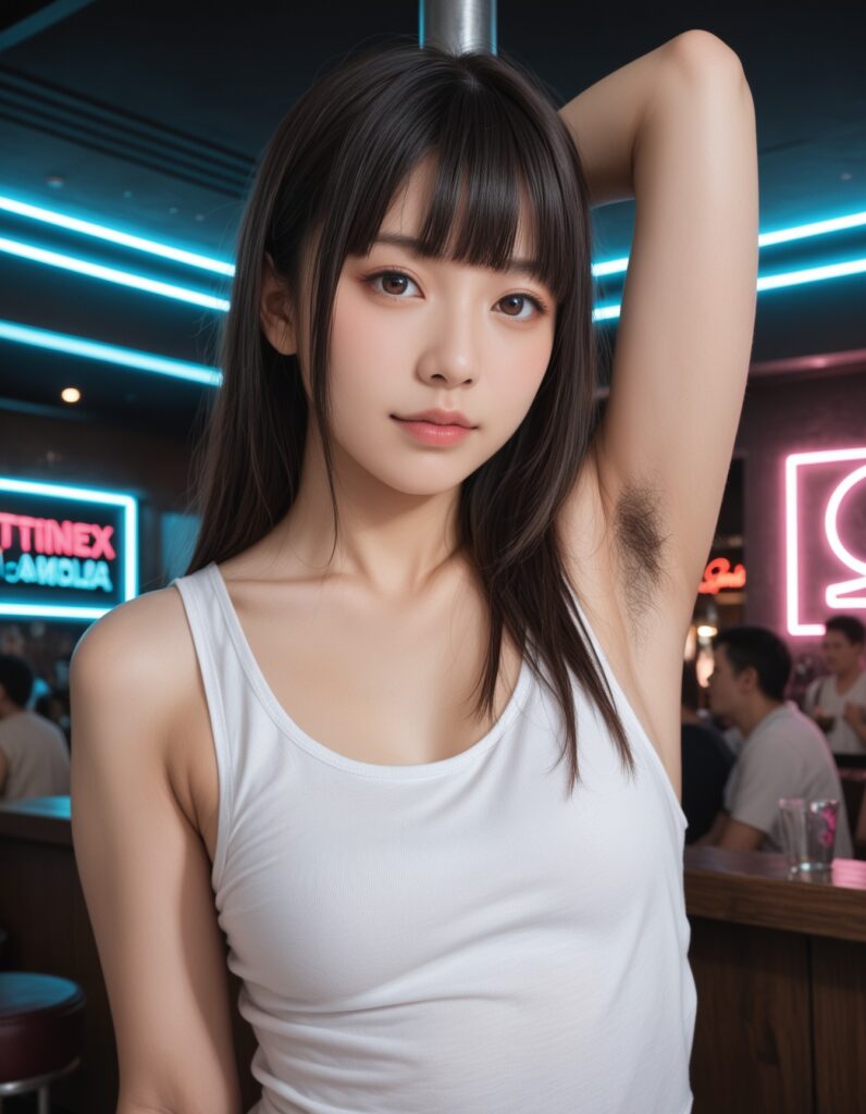 【AI腋毛画像】バーで隣に座ったAI美女に腋毛を見せられる