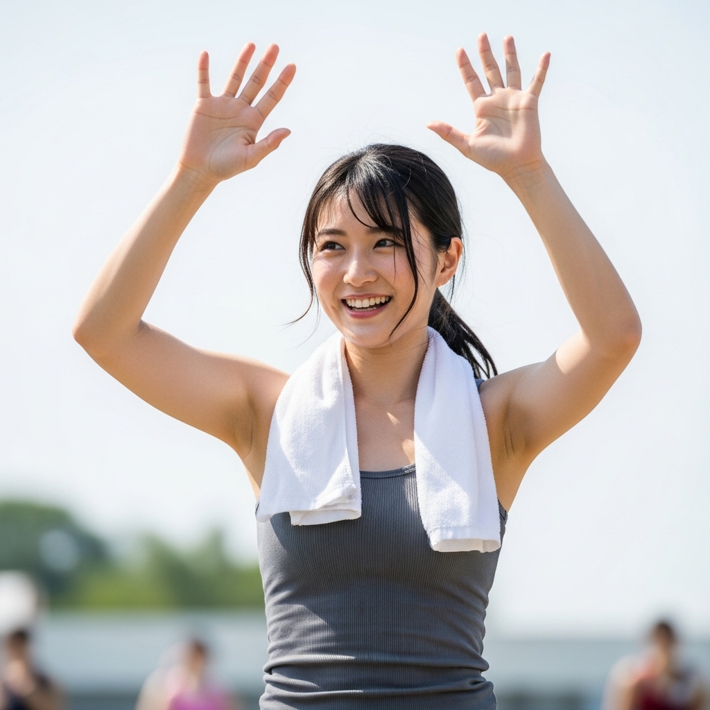 【AI腋フェチ画像】タオルを首にかけたAI美女の腋