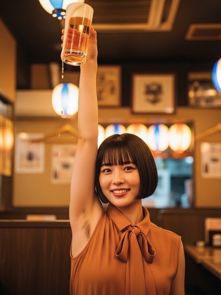 【AI腋毛画像】AI美女の腋毛を見ながらビールを飲みたい