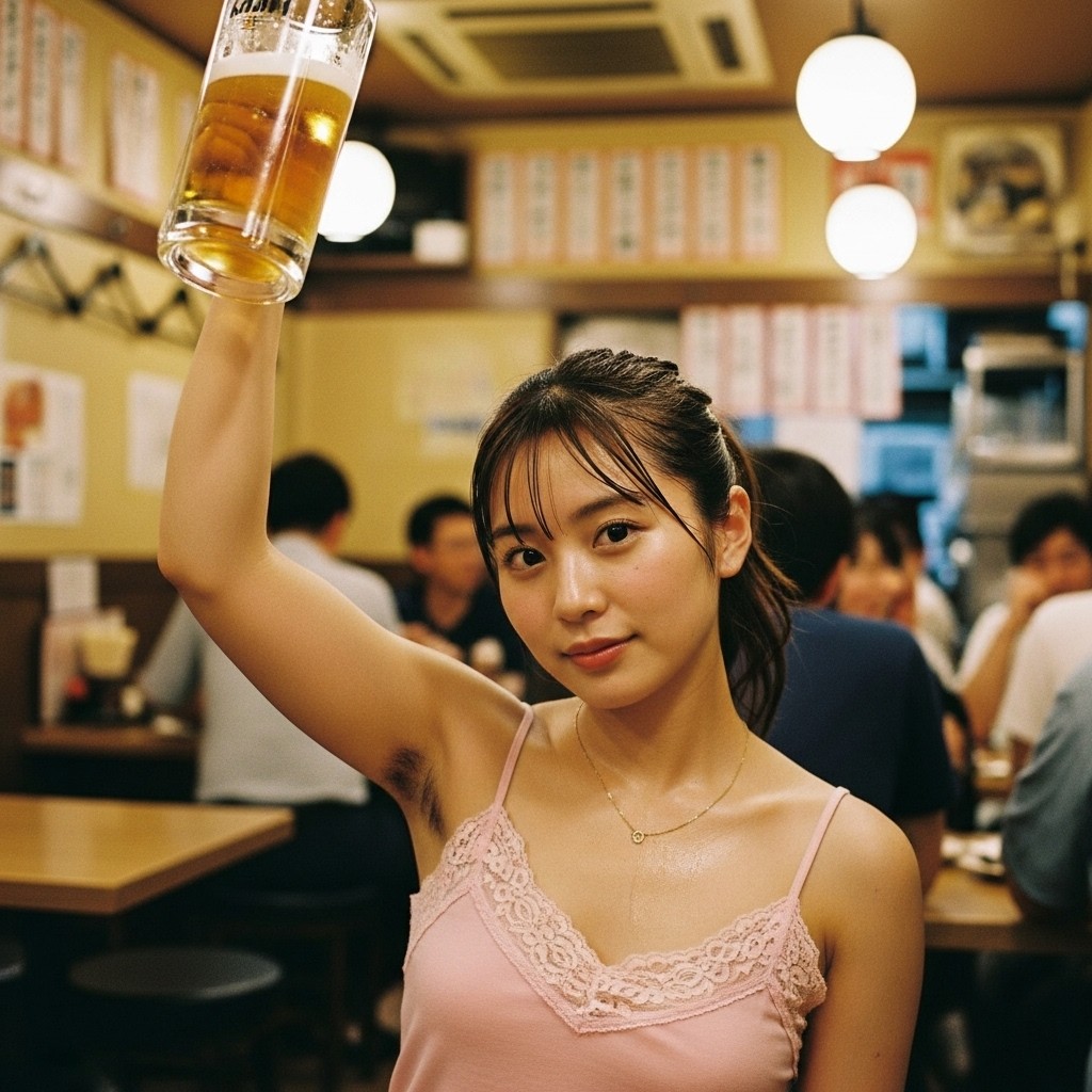 【AI腋毛画像】AI腋毛お姉さんと居酒屋でビールを飲みたい