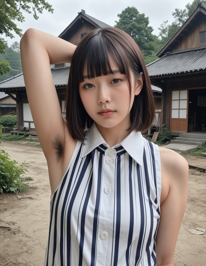 【AI腋毛画像】腋毛のAI美女、廃村を尋ねる