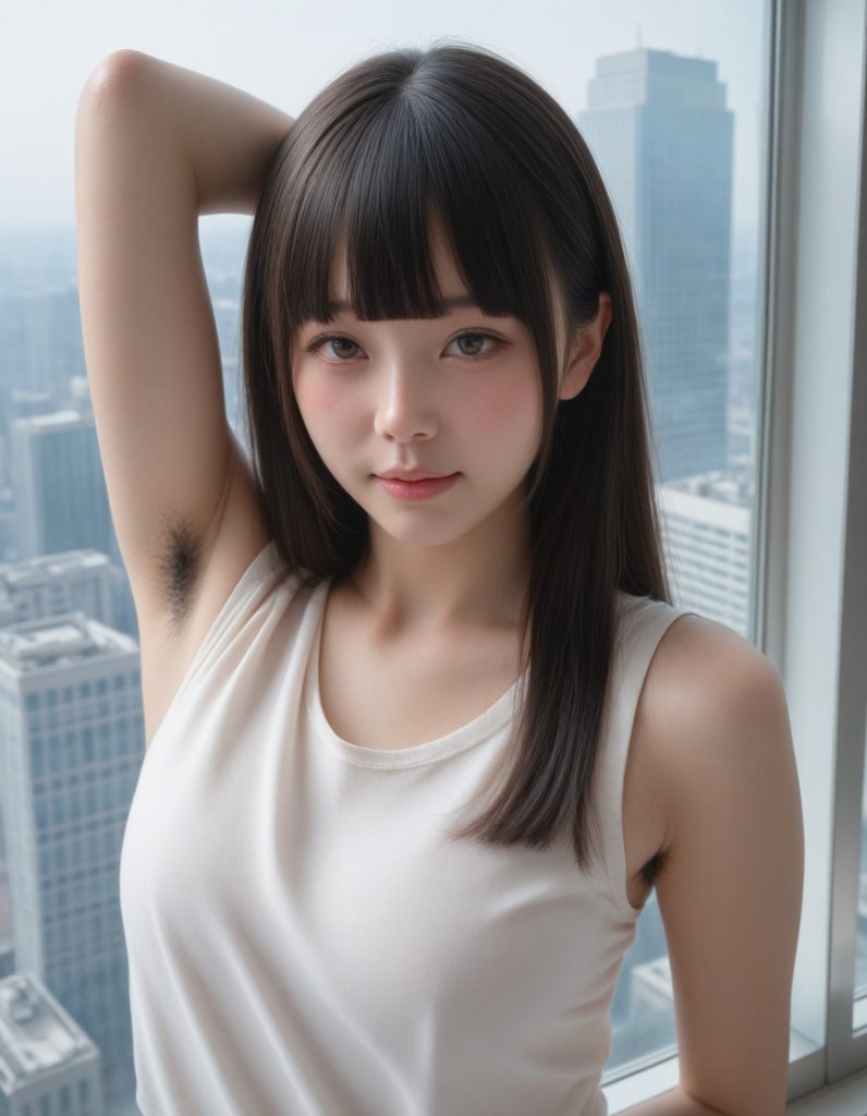 【AI腋毛画像】窓からの景色とAI美女の腋毛を同時に楽しむ
