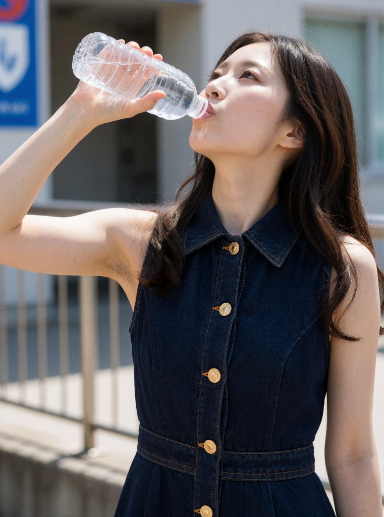 【AI腋毛画像】AI美女がペットボトルで水を飲むとき腋毛は自然に現れます