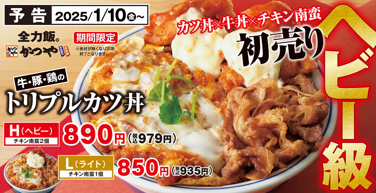 【画像】かつや、ヘビー級トリプルカツ丼 (税込み979円)を10日から発売！！