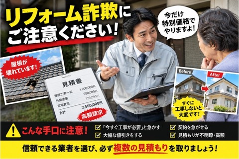 高齢者のリフォーム詐欺に注意！90歳女性に約137万円請求