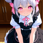 【エロ画像】銀髪お団子むっちり小柄メイド×メイド服_AI_アニメエロ画像