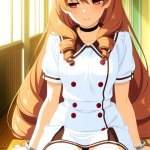 【エロ画像】茶髪セミロング外ハネスレンダー×ニーソ・絶対領域_AI_アニメエロ画像