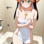 【エロ画像】オレンジポニーテール細身×お風呂・入浴_AI_アニメエロ画像