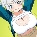 【エロ画像】ライム色ショート筋肉質×巨乳・爆乳_AI_アニメエロ画像
