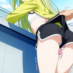 【エロ画像】ライム色セミロング貧乳×バイブ責め_AI_アニメエロ画像