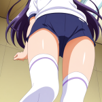 【エロ画像】紫髪お団子細身モデル×体操服・ブルマ_AI_アニメエロ画像