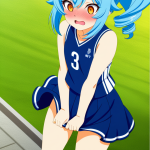 【エロ画像】青髪ポニーテールむっちり×野外露出_AI_アニメエロ画像