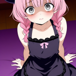 【エロ画像】桜色髪ツインおさげ巨乳×貧乳・微乳_AI_アニメエロ画像