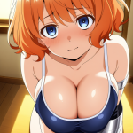 【エロ画像】オレンジ色くせ毛ショートむっち×パイズリ_AI_アニメエロ画像