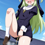 【エロ画像】緑髪ロング貧乳長身×おしっこ・放尿_AI_アニメエロ画像