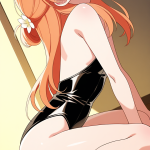 【エロ画像】オレンジ髪ハーフアップ長身貧乳×アヘ顔・イキ顔_AI_アニメエロ画像