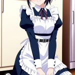 【エロ画像】黒青グラデーション細身ポニー×メイド服_AI_アニメエロ画像
