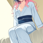 【エロ画像】グラデーション金ピンクハーフア×寝起き・パジャマ_AI_アニメエロ画像