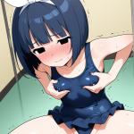 【エロ画像】青髪外ハネボブ貧乳長身×母乳・ミルク_AI_アニメエロ画像