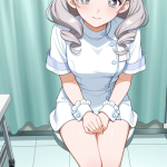 【エロ画像】グレー髪内巻きセミロング細身×ナース服_AI_アニメエロ画像