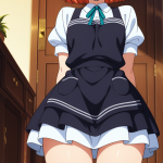 【エロ画像】オレンジ髪外ハネボブむっちり×ニーソ・絶対領域_AI_アニメエロ画像