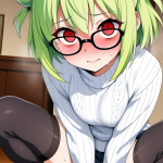 【エロ画像】緑お団子ヘア背高スレンダー×おしっこ・放尿_AI_アニメエロ画像