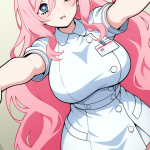 【エロ画像】青髪ウェーブロング巨乳×ナース服_AI_アニメエロ画像